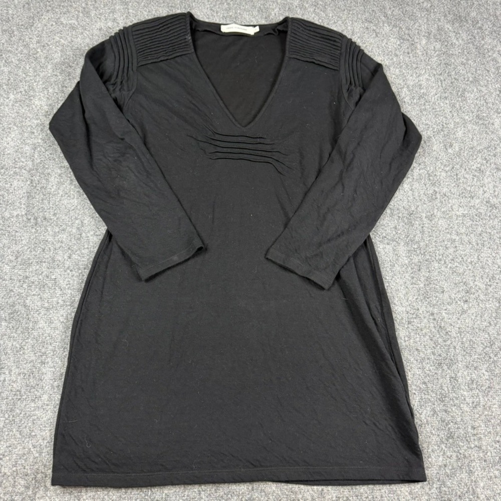 Anne Fontaine Tunic Dress Womens 42 Black Cotton Wool Pintuck V-Neck France